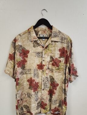 Caribbean Joe Let Go Men’s Size Large Hawaiian Button Up Floral Tropical Shirt